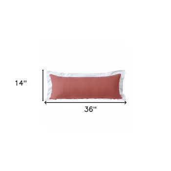 14" X 36" Deep Coral And White 100% Cotton Geometric Zippered Pillow