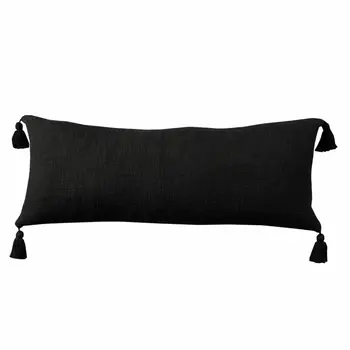 14" X 36" Black Cotton Throw Pillow with Tassels