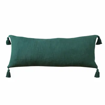 14" X 36" Emerald Cotton Throw Pillow with Tassels