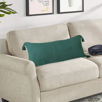 14" X 36" Emerald Cotton Throw Pillow with Tassels