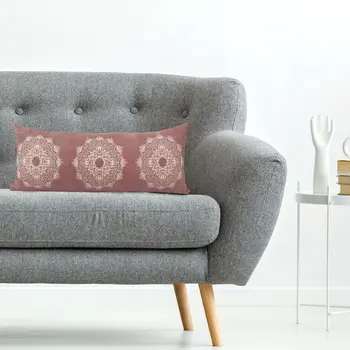 14" X 36" Dusty Rose And White Cotton Medallion Throw Pillow