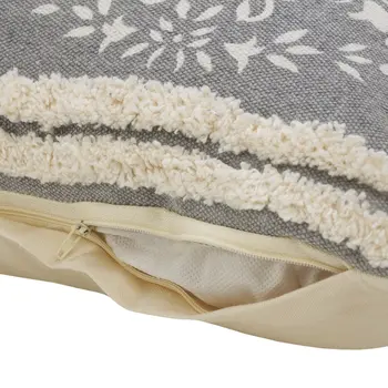14" X 36" Gray And White Cotton Medallion Throw Pillow