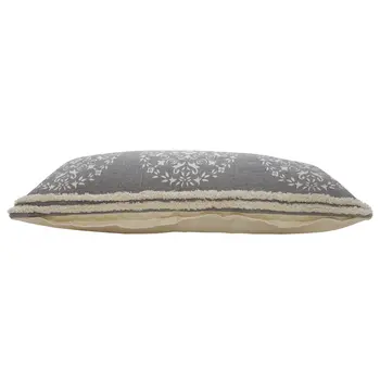 14" X 36" Gray And White Cotton Medallion Throw Pillow