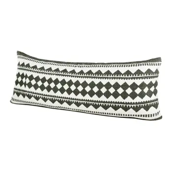14" X 36" Black And White 100% Cotton Geometric Zippered Pillow