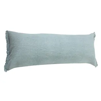 14" X 36" Light Blue Cotton Lumbar Throw Pillow With Fringe