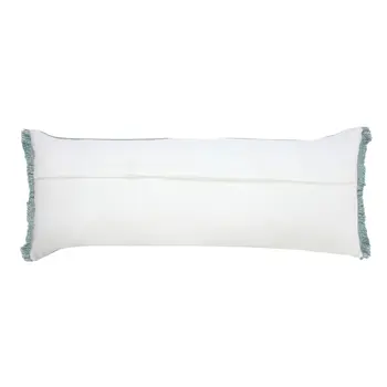 14" X 36" Light Blue Cotton Lumbar Throw Pillow With Fringe