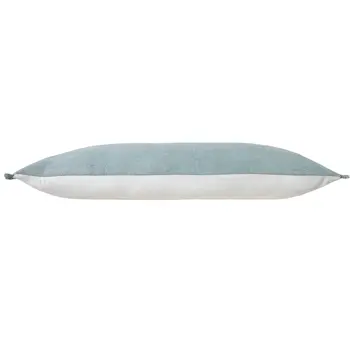 14" X 36" Light Blue Cotton Lumbar Throw Pillow With Fringe