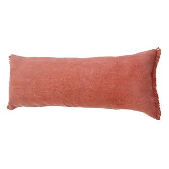 14" X 36" Rose Pink Stonewashed Cotton Throw Pillow With Fringe