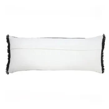 14" X 36" Black Stonewashed Cotton Throw Pillow With Fringe