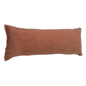 14" X 36" Terra Cotta Stonewashed Cotton Throw Pillow With Fringe