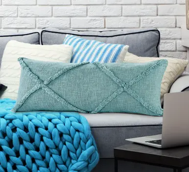 14" X 36" Aqua Cotton Throw Pillow