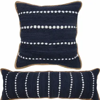 14" X 36" Blue and Beige Lumbar Throw Pillow