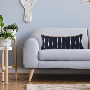 14" X 36" Blue and Beige Lumbar Throw Pillow