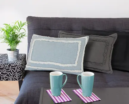 16" X 24" Sky Blue And White Cotton Geometric Throw Pillow