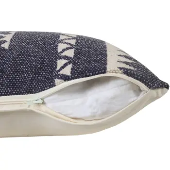 14" X 36" Navy Blue And White Cotton Geometric Throw Pillow