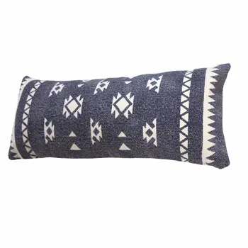 14" X 36" Navy Blue And White Cotton Geometric Throw Pillow