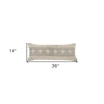 14" X 36" Gray And Taupe Cotton Geometric Throw Pillow