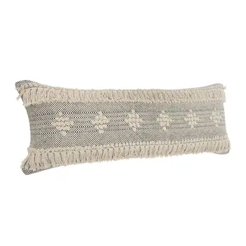 14" X 36" Gray And Taupe Cotton Geometric Throw Pillow