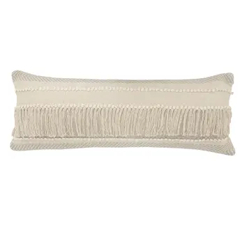 14" X 36" Beige And Gray Cotton Chevron Throw Pillow