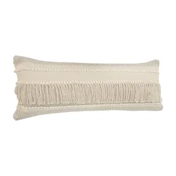 14" X 36" Beige And Gray Cotton Chevron Throw Pillow
