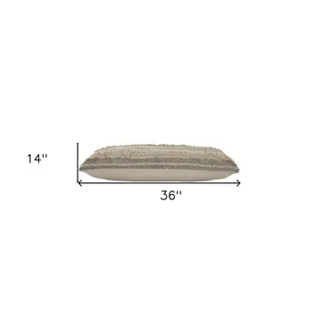 14" X 36" Gray And Ivory 100% Cotton Chevron Zippered Pillow