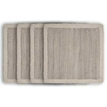 15" Set of Four Natural Solid With Border Cotton Square Placemats