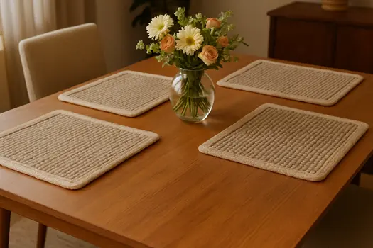 15" Set of Four Natural Solid With Border Cotton Square Placemats
