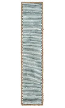 80" Aqua Off White And Natural Striped Cotton And Jute Table Runner