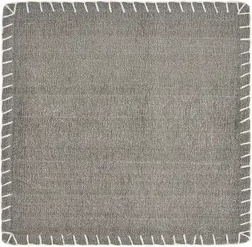 15" Set of Four Gray And Natural Embroidered Edged Cotton Square Placemats