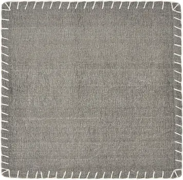 15" Set of Four Gray And Natural Embroidered Edged Cotton Square Placemats