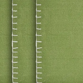 15" Set of Four Natural And Olive Green Embroidered Edge Cotton Square Placemats