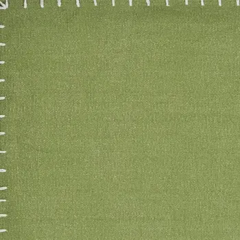 15" Set of Four Natural And Olive Green Embroidered Edge Cotton Square Placemats