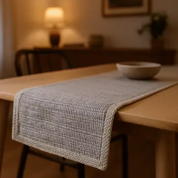 80" Light Gray And Natural Solid With Border Cotton Table Runner