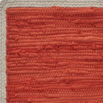 19" Set of Four Orange And Natural Solid With Border Cotton Placemats