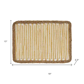 19" Set of Four Cream Yellow And Natural Striped Cotton And Jute Placemats