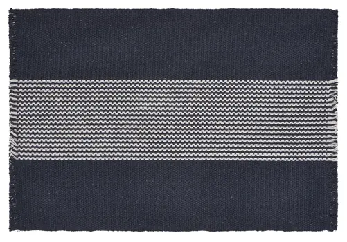 19" Set of Four Navy Blue And White Striped Cotton Placemats