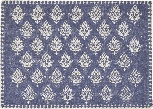 19" Set of Four Blue And Cream Geometric Medallion Cotton Placemats