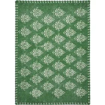 19" Set of Four Green And Cream Geometric Medallion Cotton Placemats