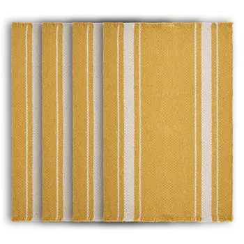 19" Set of Four Yellow And White Striped Cotton Placemats