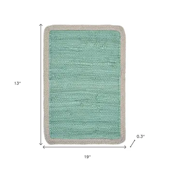 19" Set of Four Turquoise and Natural Solid With Border Cotton Placemats