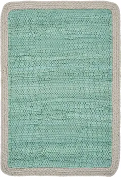 19" Set of Four Turquoise and Natural Solid With Border Cotton Placemats