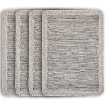 19" Set of Four Gray And Natural Cotton Placemats