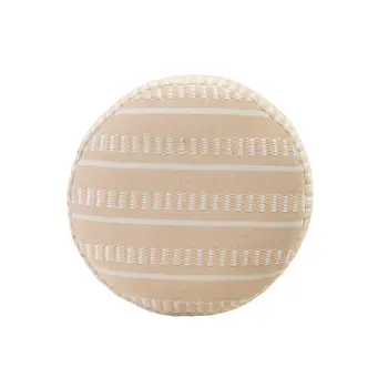 20" Orange Polyester Round Striped Indoor Outdoor Pouf Ottoman