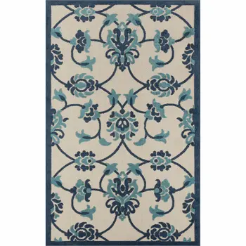 8' X 10' Blue Floral Non Skid Indoor Outdoor Area Rug