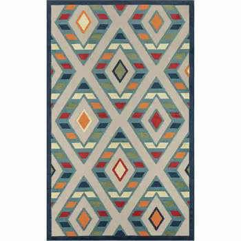 5' X 8' Blue Striped Non Skid Indoor Outdoor Area Rug