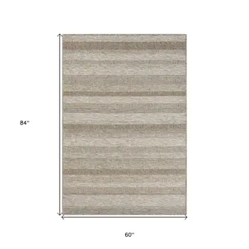 5' X 7' Gray Striped Handmade Indoor Outdoor Area Rug