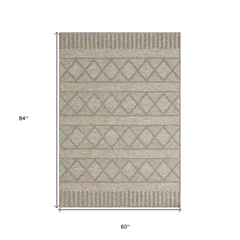 5' X 7' Gray Striped Handmade Indoor Outdoor Area Rug