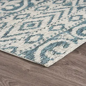 2' X 3' Blue Damask Indoor Outdoor Area Rug