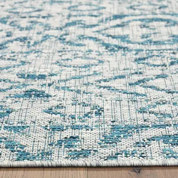 2' X 3' Blue Damask Indoor Outdoor Area Rug