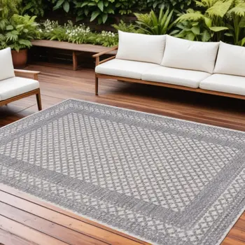 8' X 9' Blue Geometric Indoor Outdoor Area Rug